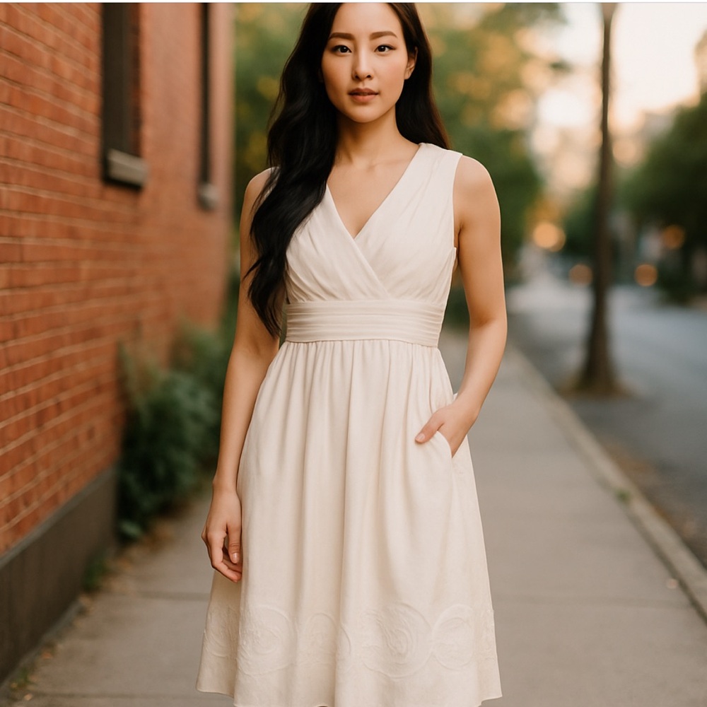 Elegant White Sleeveless Dress DressBarn Fit Flare Size 6